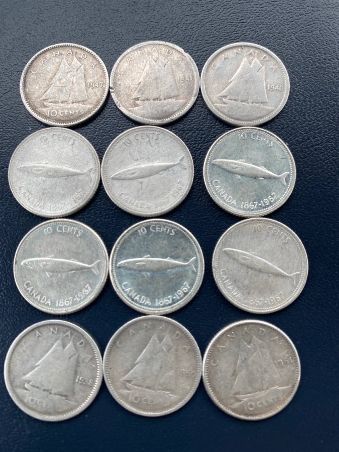 12 pieces Vintage Canadian 10 Cent silver  Coins - photo 3