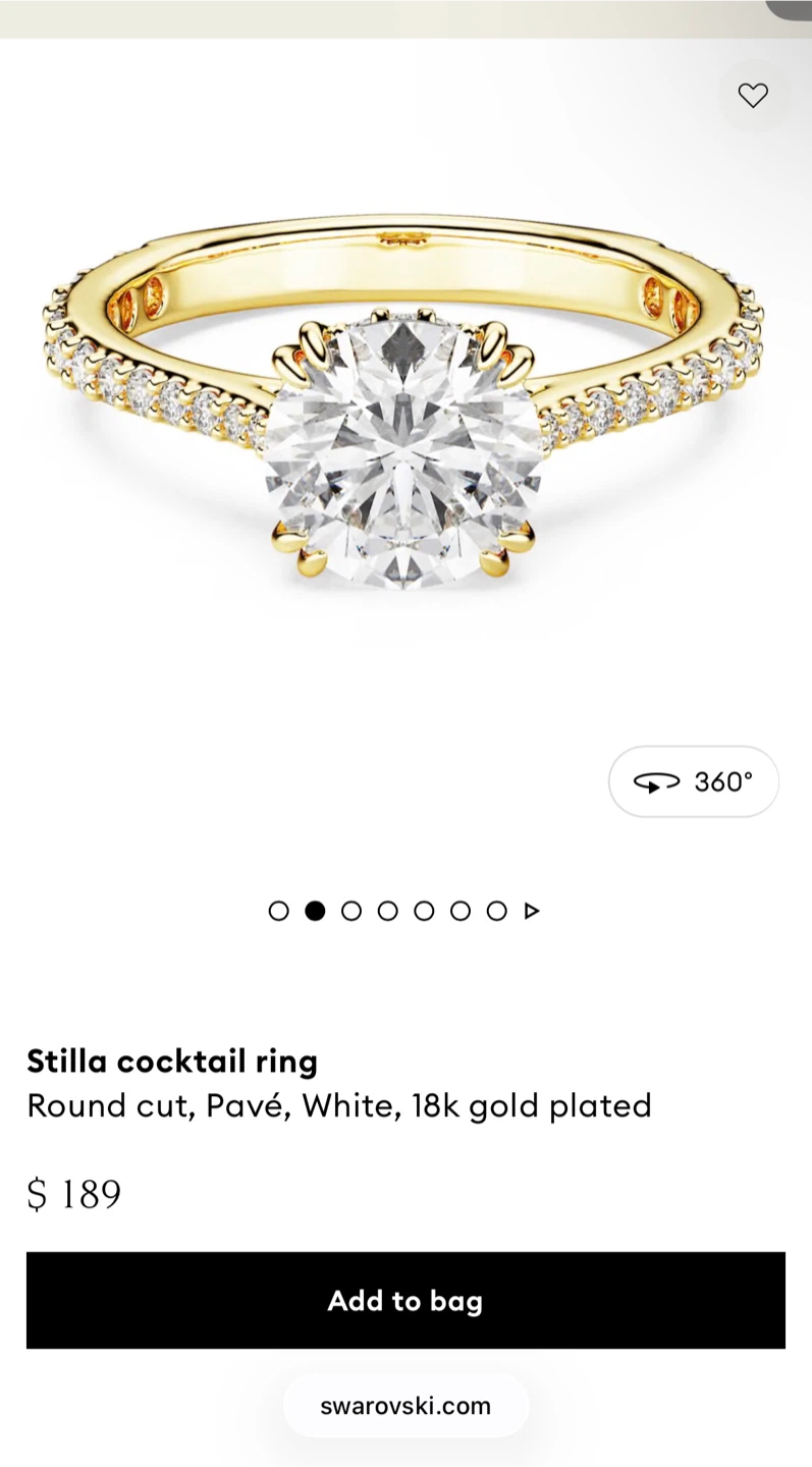 Swarovski Ring, 18k Gold Plated, Size 55 - photo 5