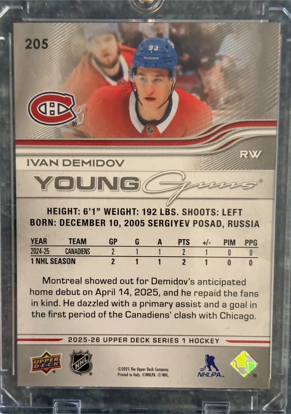 2025-26 Upper Deck Ivan Demidov Young Guns #205 - photo 2