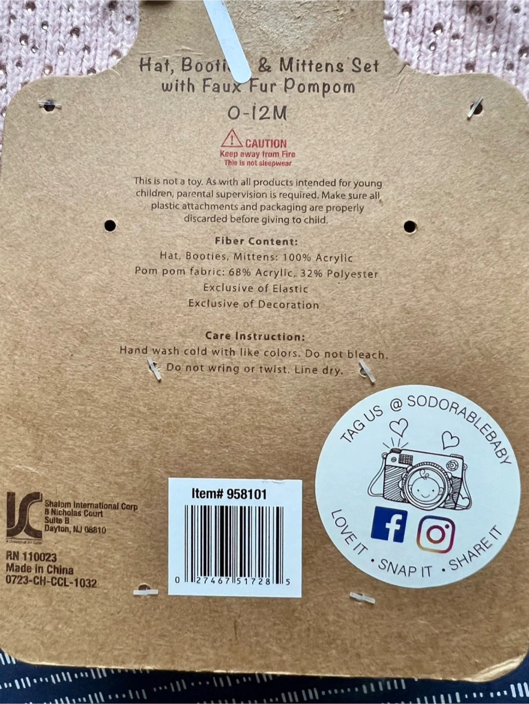 #gifting Pink Hat, Booties, & Mittens Set with Faux Fur Pompom - photo 2