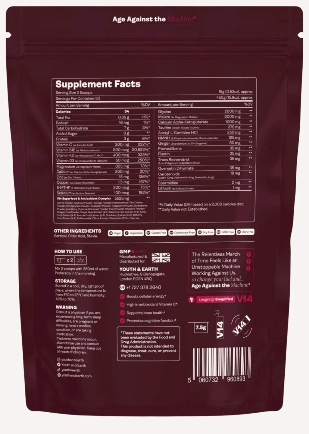 1 Youth & Earth V14 Dietary Supplement (450g) - New - photo 2