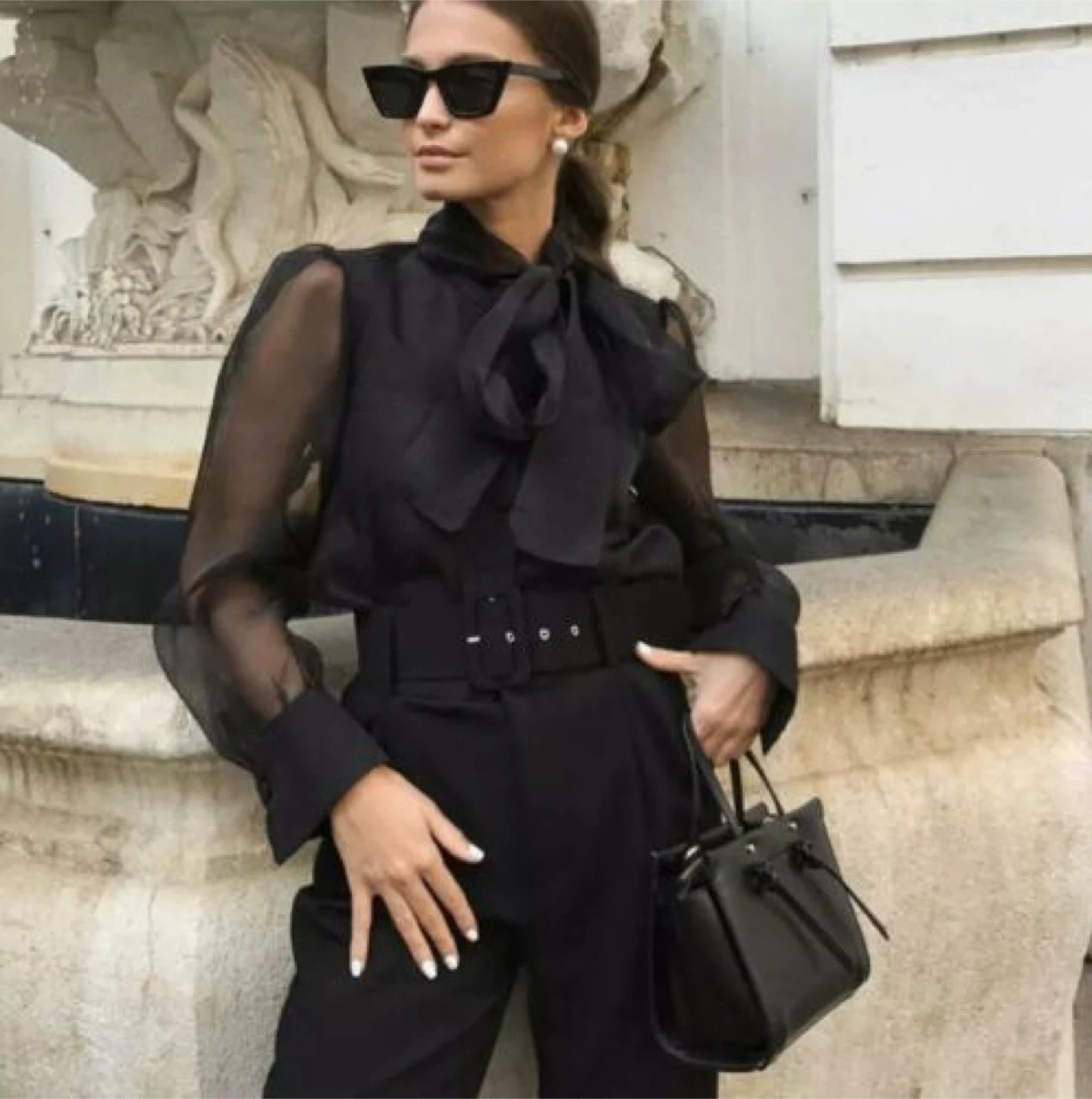 Zara Black Sheer Blouse - Size M