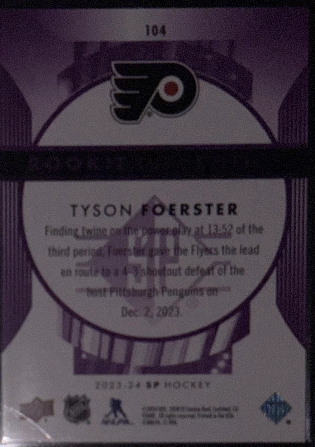 2023-24 Upper Deck SP - Tyson Foerster Purple 030/99 - photo 2