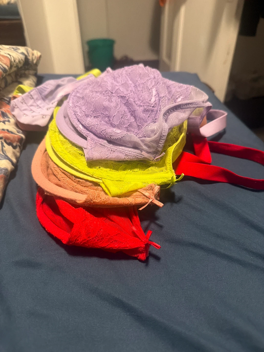 Assorted Bras - Red, Lime, Lilac, Soft pink