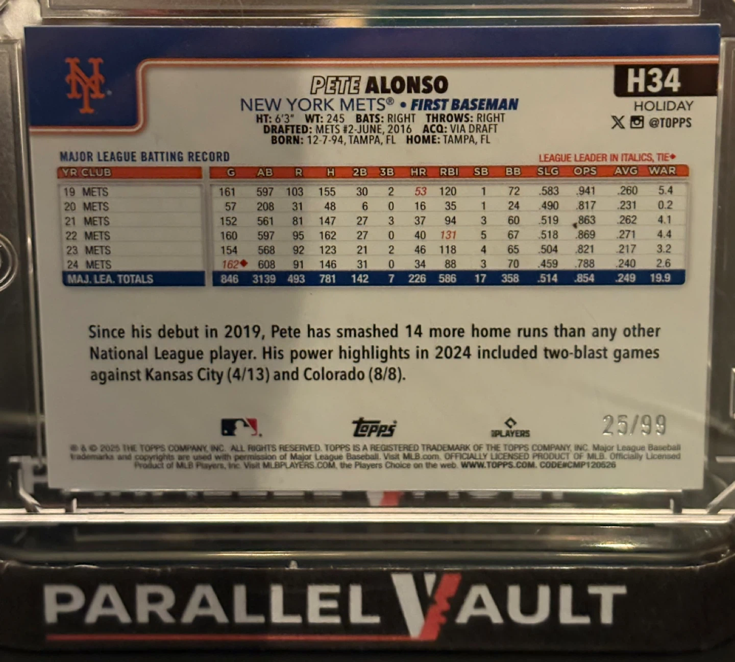 2025 ToPPs Holiday Pete Alonso purple glitter 025/99 - photo 2