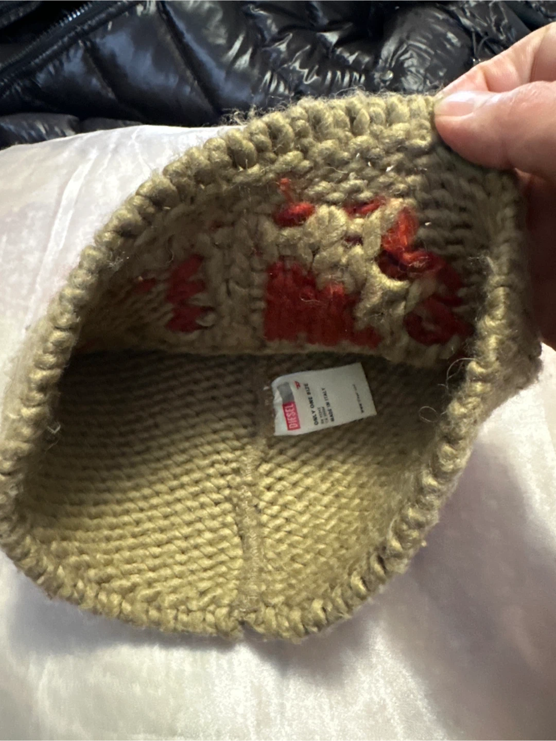 Diesel Beanie Hat - Beige with Red Logo - photo 2