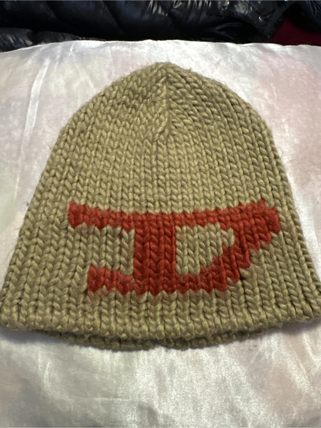 Diesel Beanie Hat - Beige with Red Logo