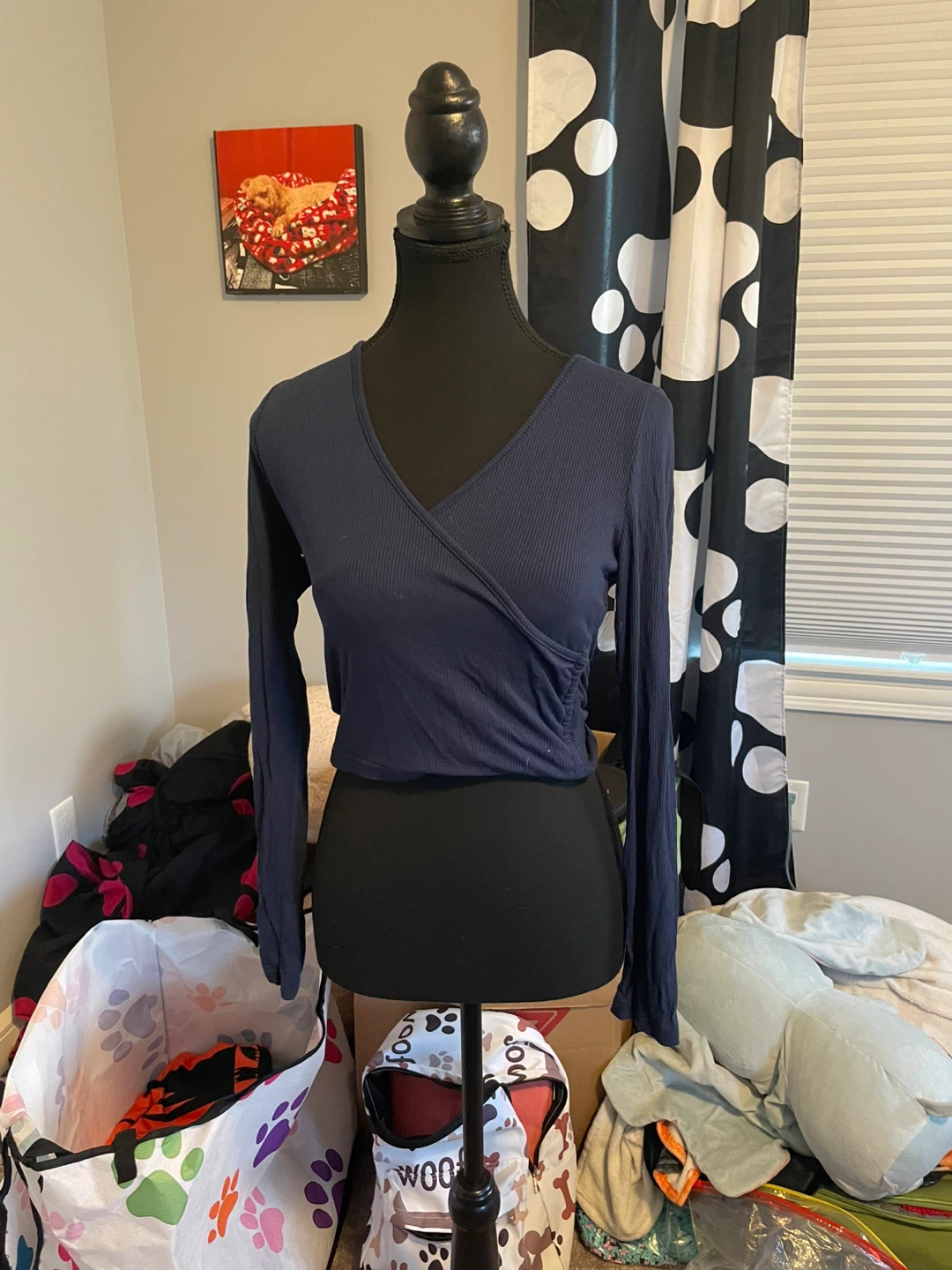 Shein Blue Ribbed Wrap Top - Size M - photo 2