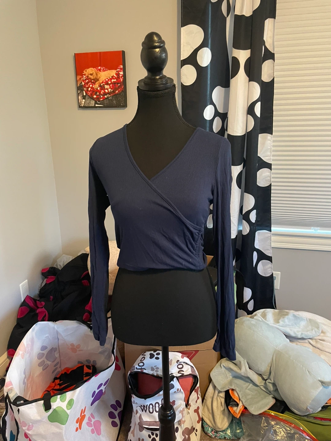 Shein Blue Ribbed Wrap Top - Size M