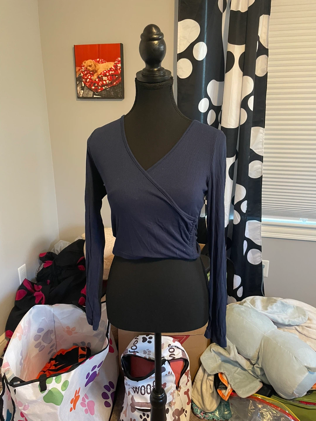 Shein Blue Ribbed Wrap Top - Size M - photo 3