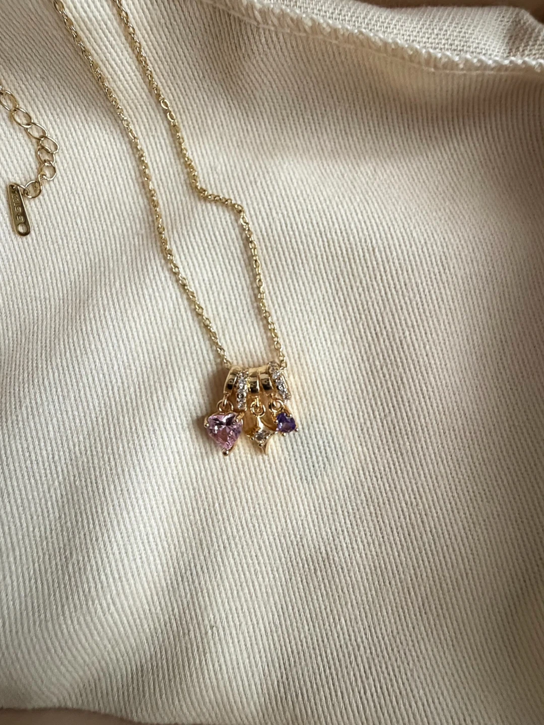 Gold Necklace with Heart Charms