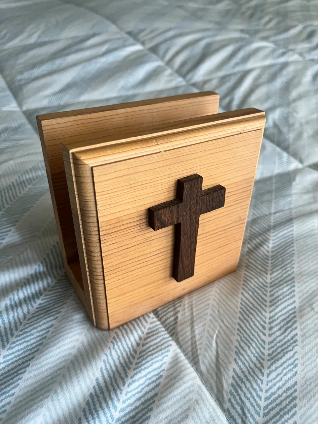 Wooden Napkin Holder with Cross