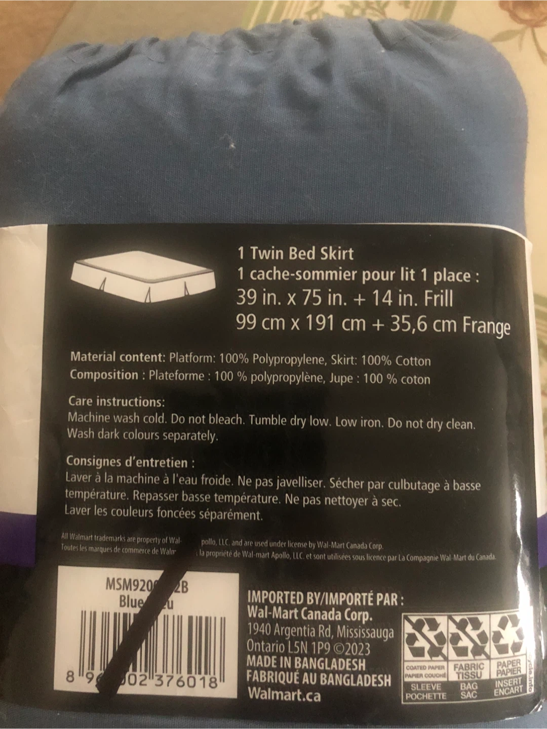 Mainstays Twin Bed Skirt - Blue