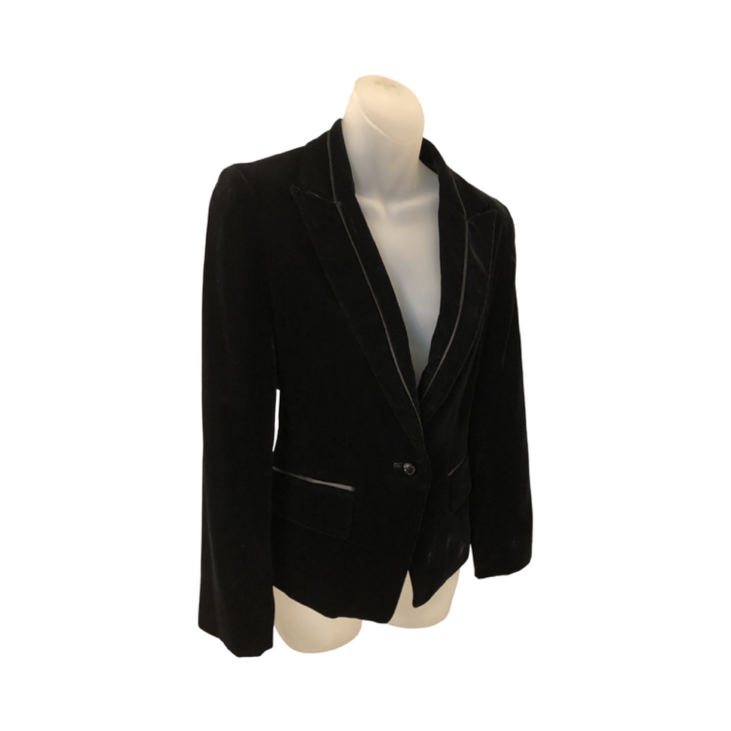 Tailored Black Velvet Blazer with Satin Piping Trim - photo 2