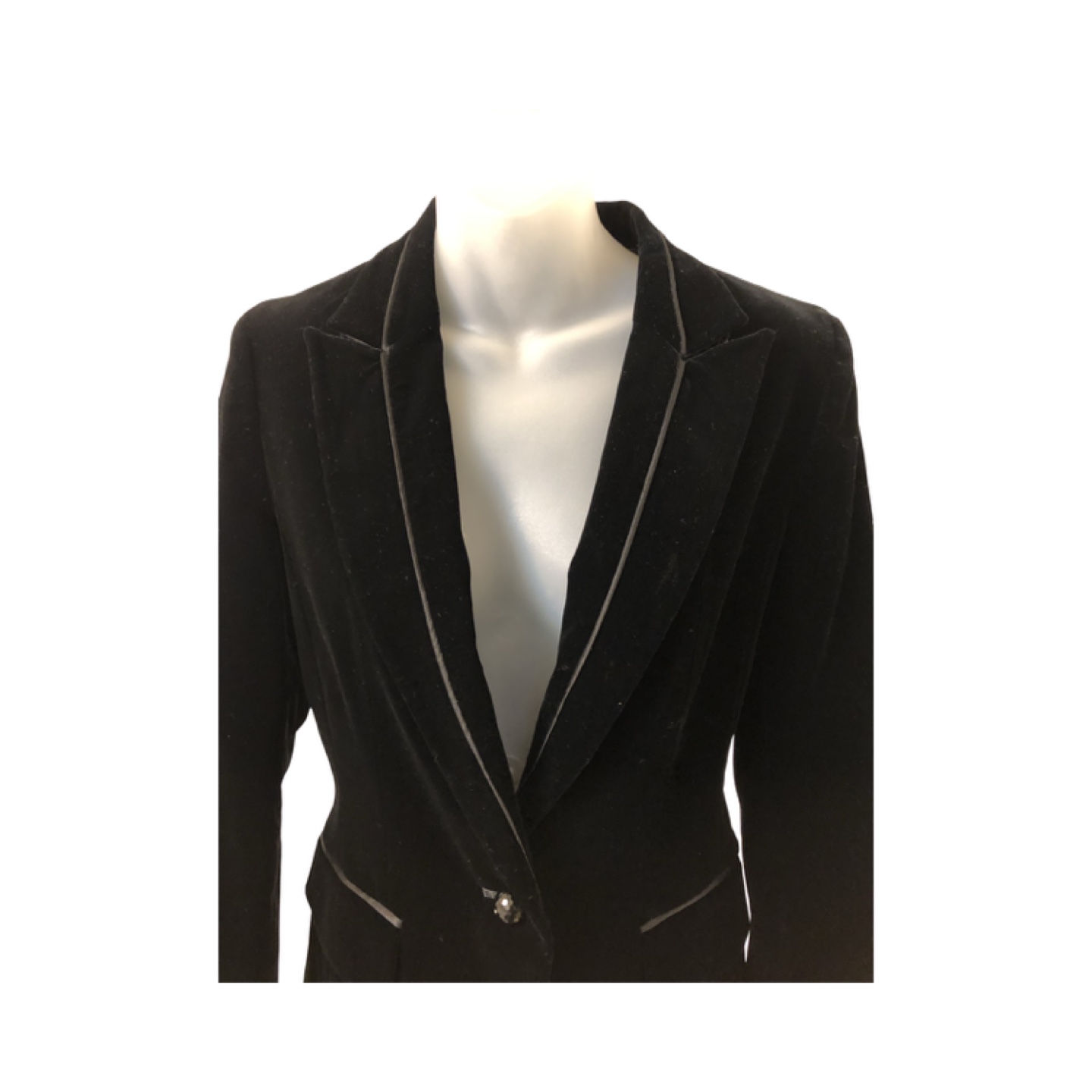 Tailored Black Velvet Blazer with Satin Piping Trim - photo 3