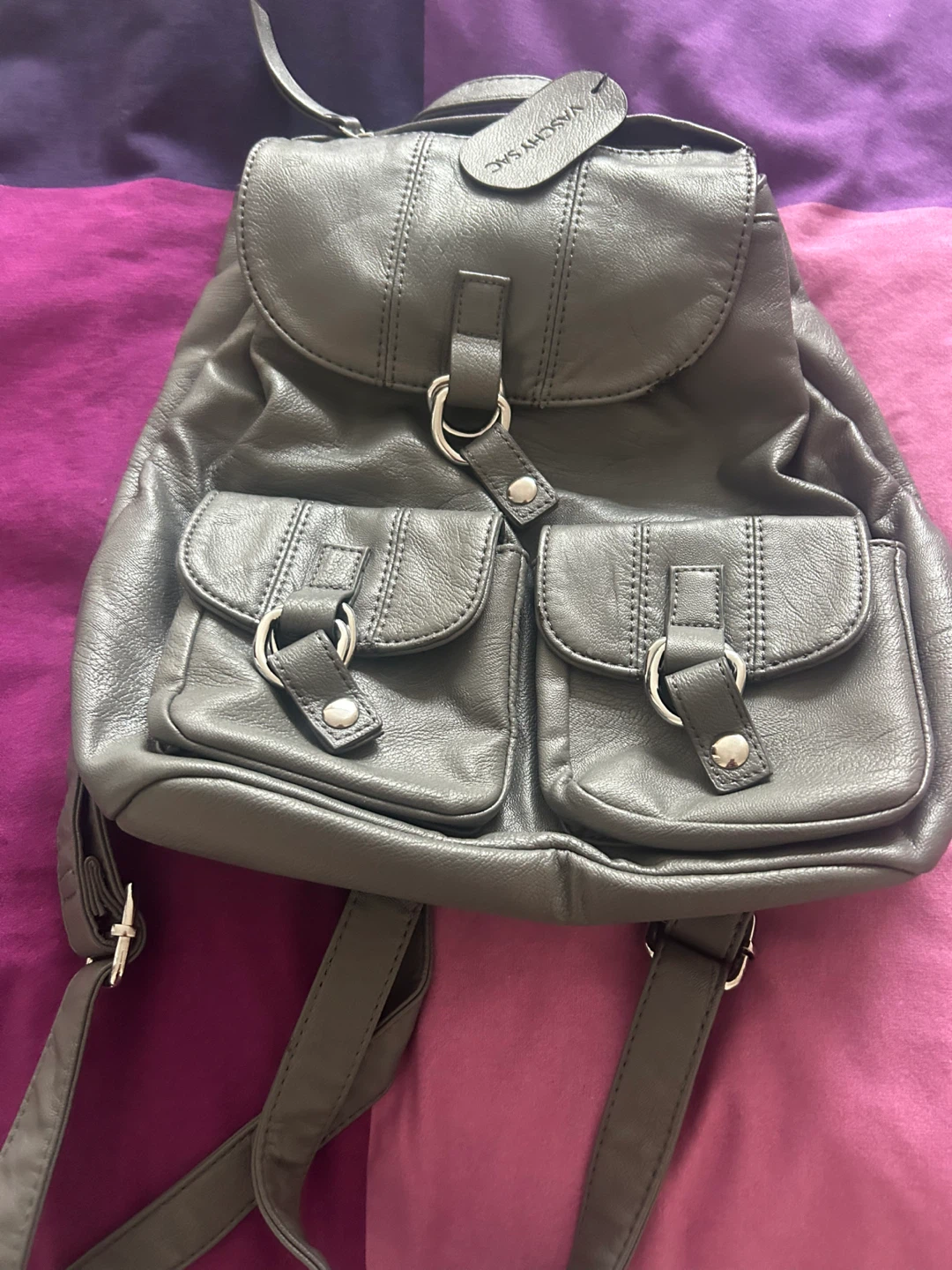 VASCHY Grey Leather Backpack