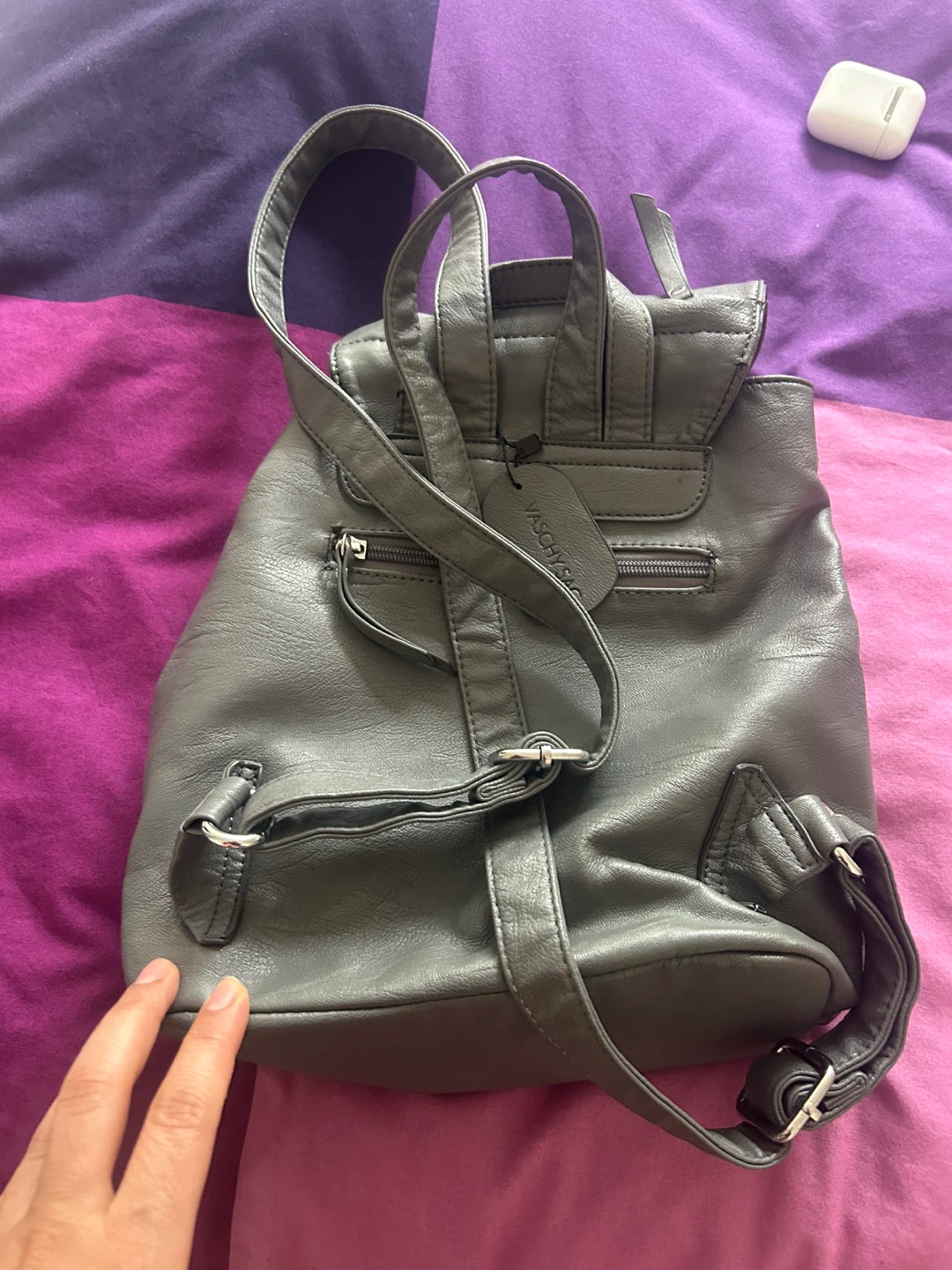 VASCHY Grey Leather Backpack - photo 2