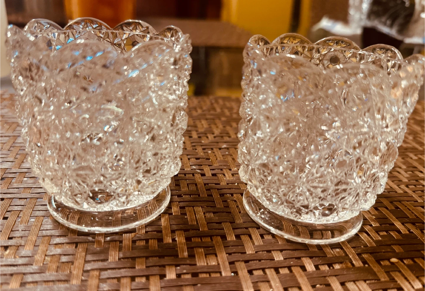 Set of 2 Vintage Clear Glass Toothpicks or Candles Holders