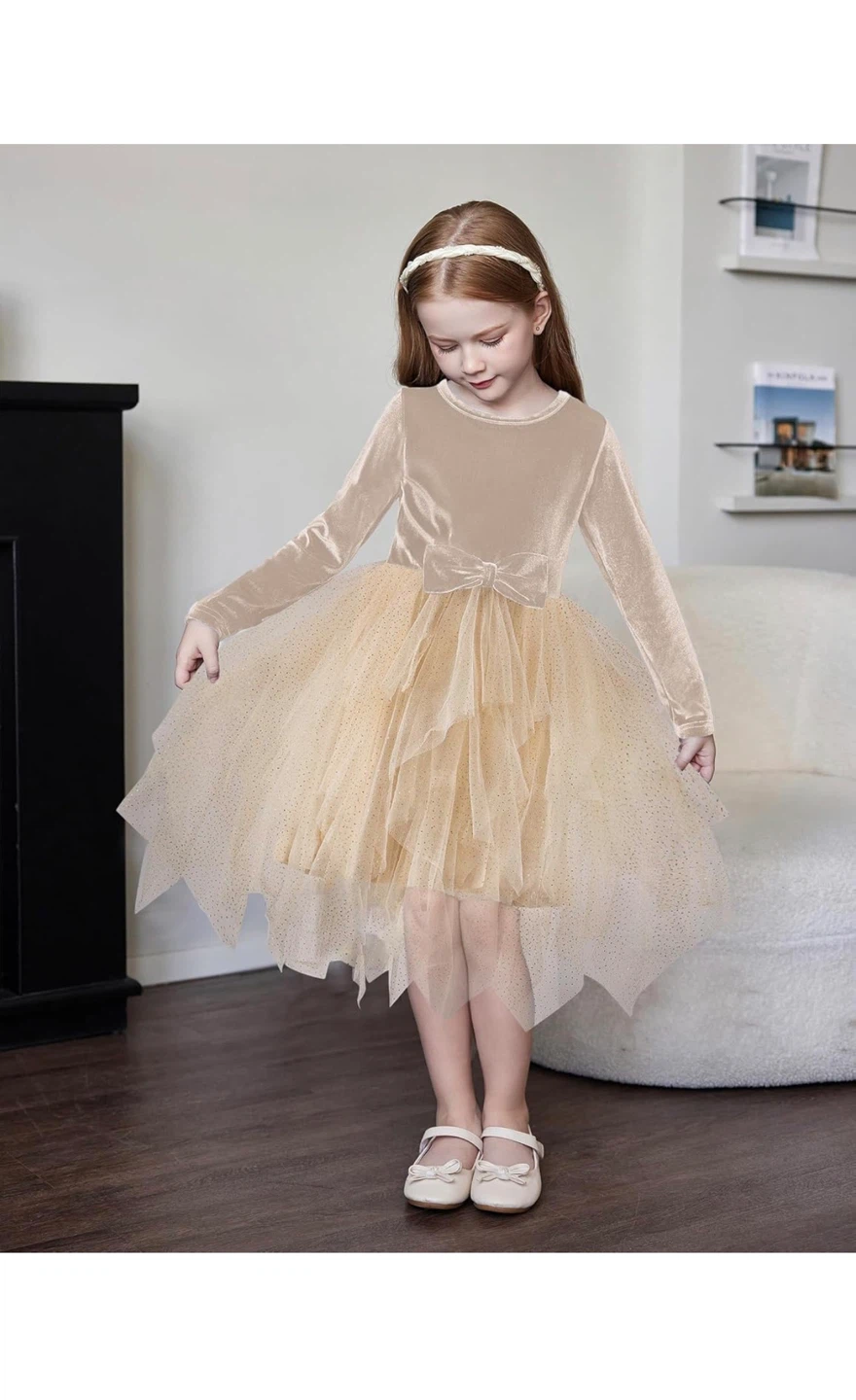 Beige Tulle Party Dress with Bow - photo 4