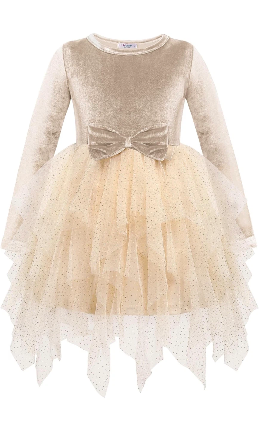 Beige Tulle Party Dress with Bow