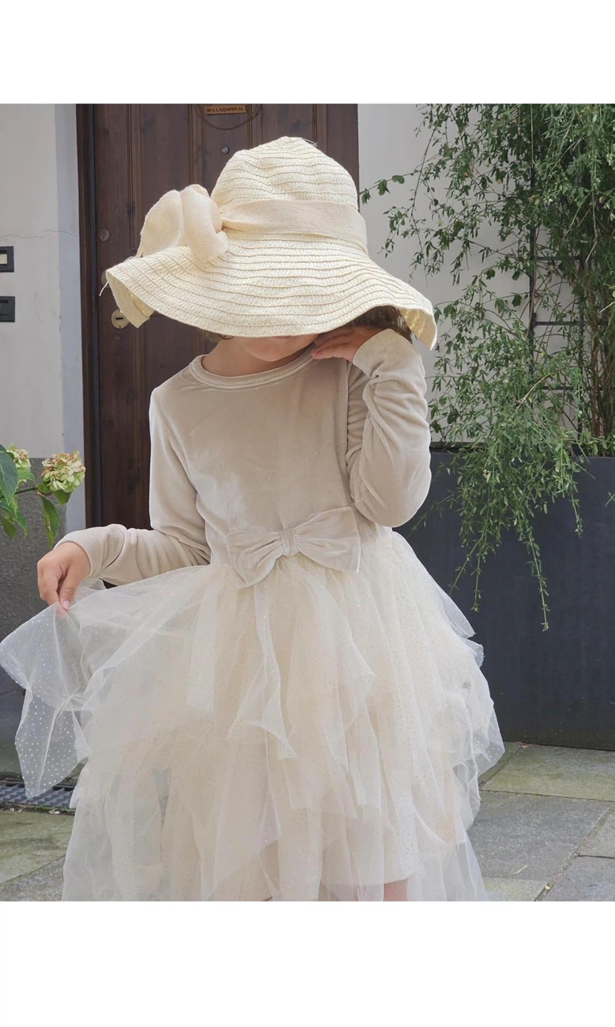 Beige Tulle Party Dress with Bow - photo 3