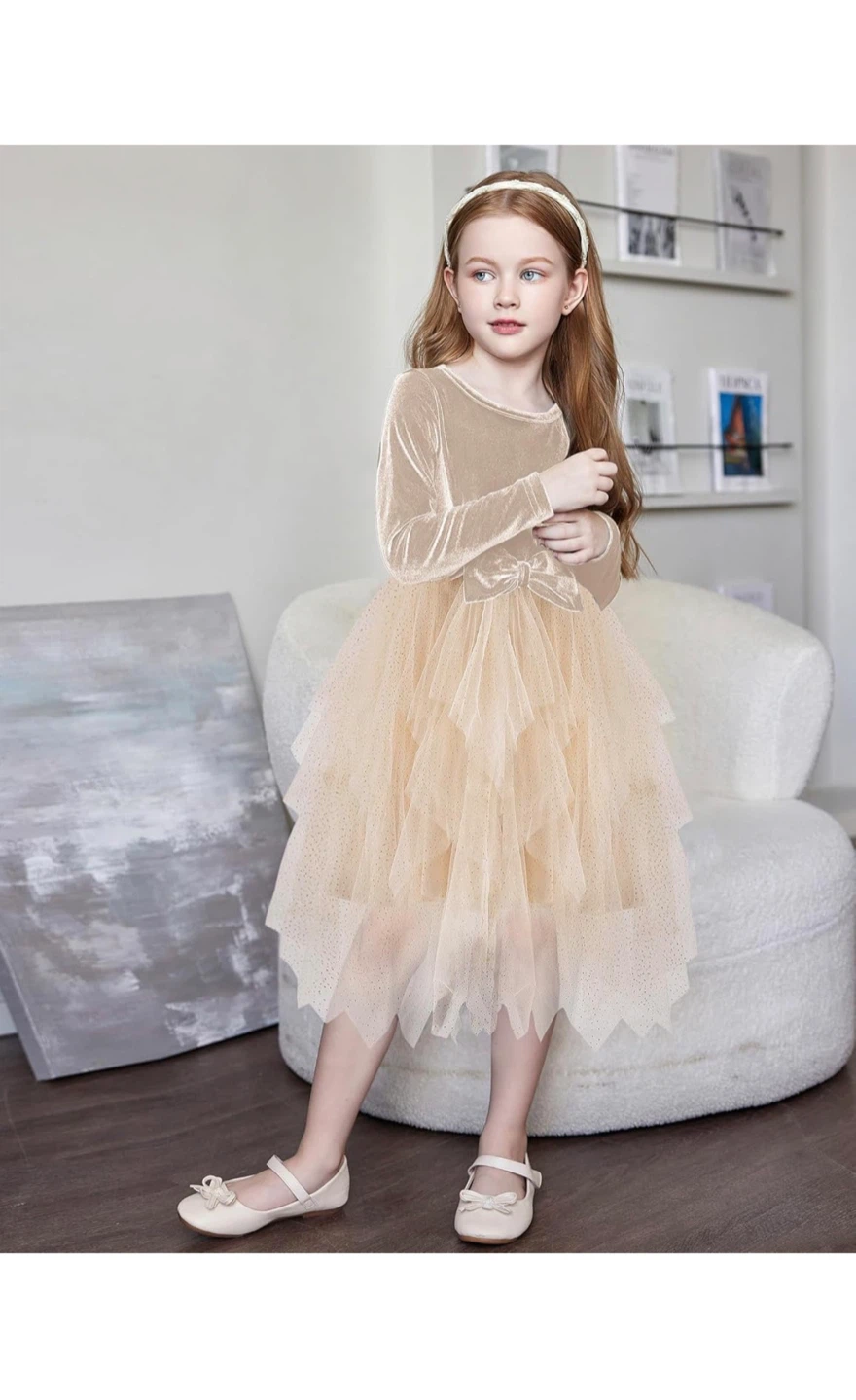 Beige Tulle Party Dress with Bow - photo 2
