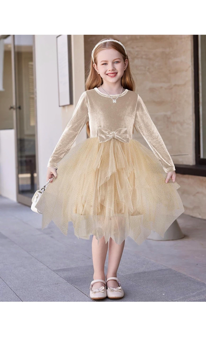 Beige Tulle Party Dress with Bow - photo 5