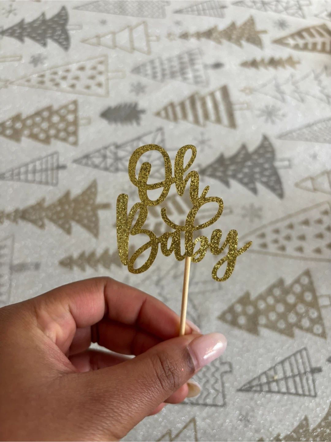 Oh Baby Cake Topper - Gold Glitter