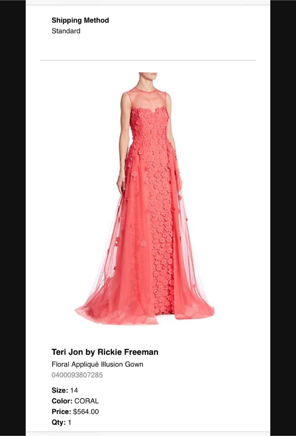 Teri Jon by Rickie Freeman Gown - Size 14 Coral