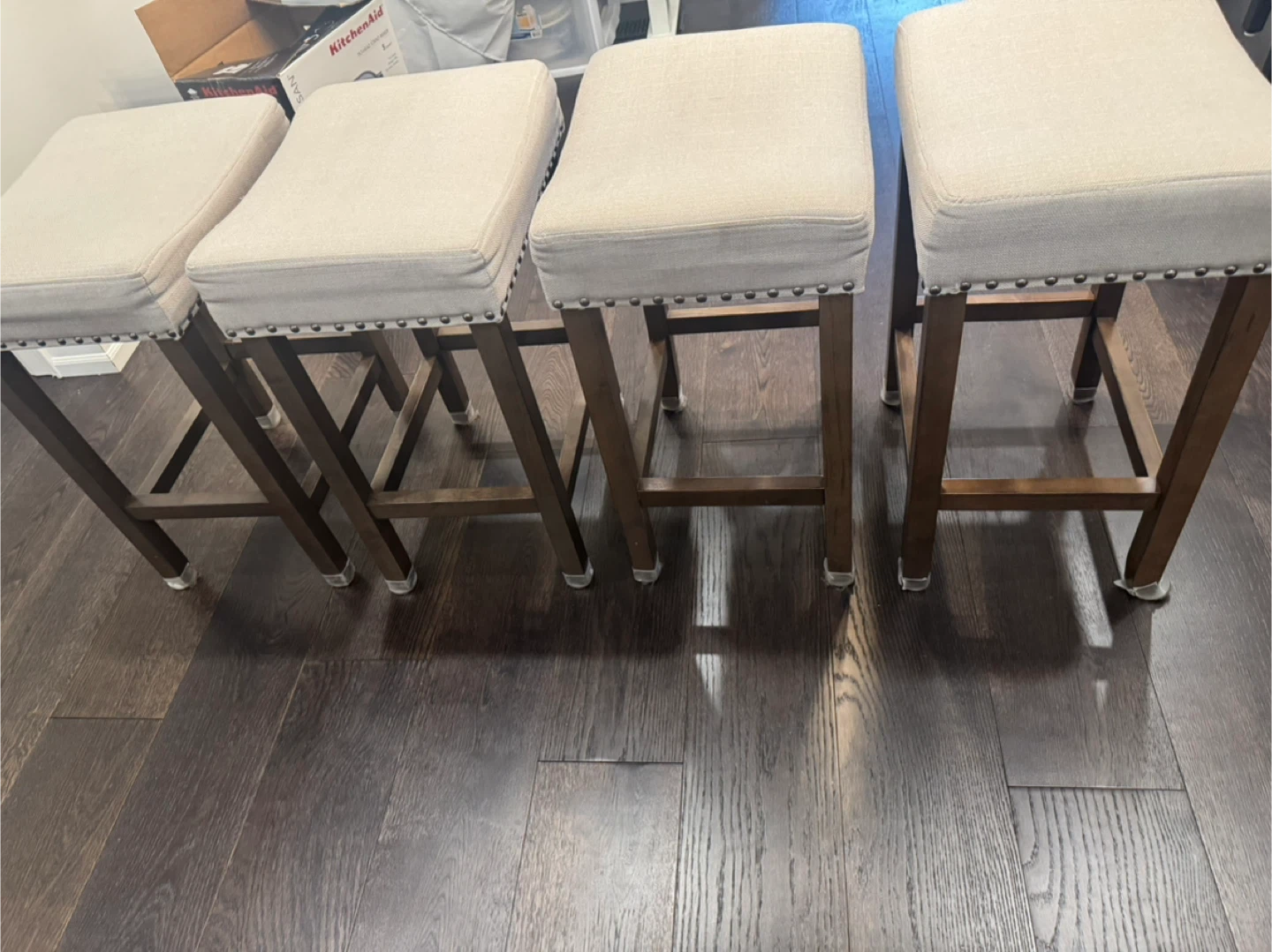 Set of 4 Beige Upholstered Bar Stools - photo 4