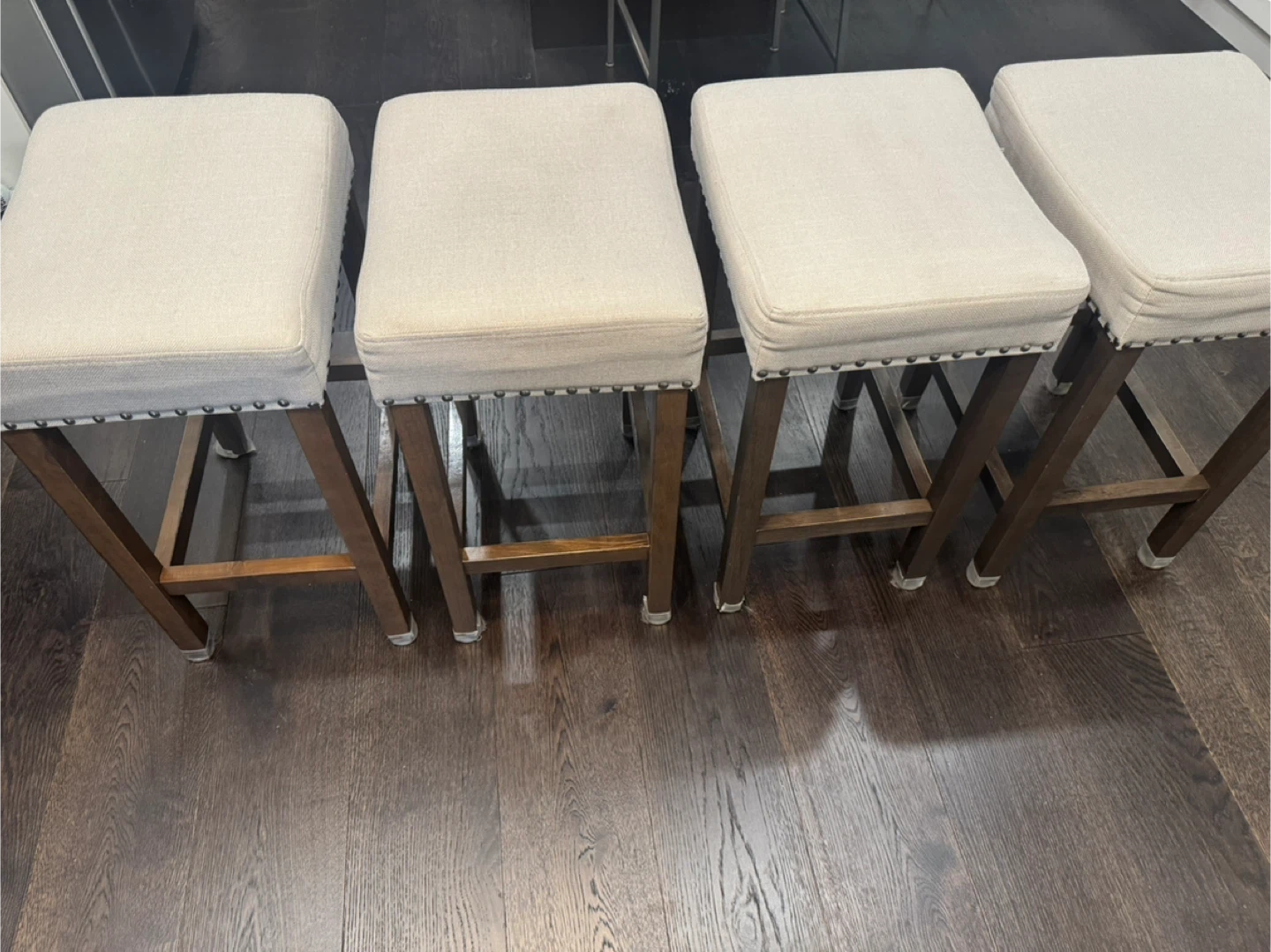 Set of 4 Beige Upholstered Bar Stools - photo 2