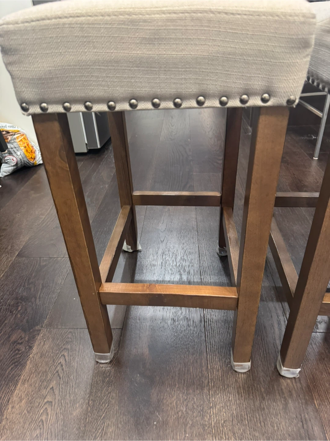 Set of 4 Beige Upholstered Bar Stools