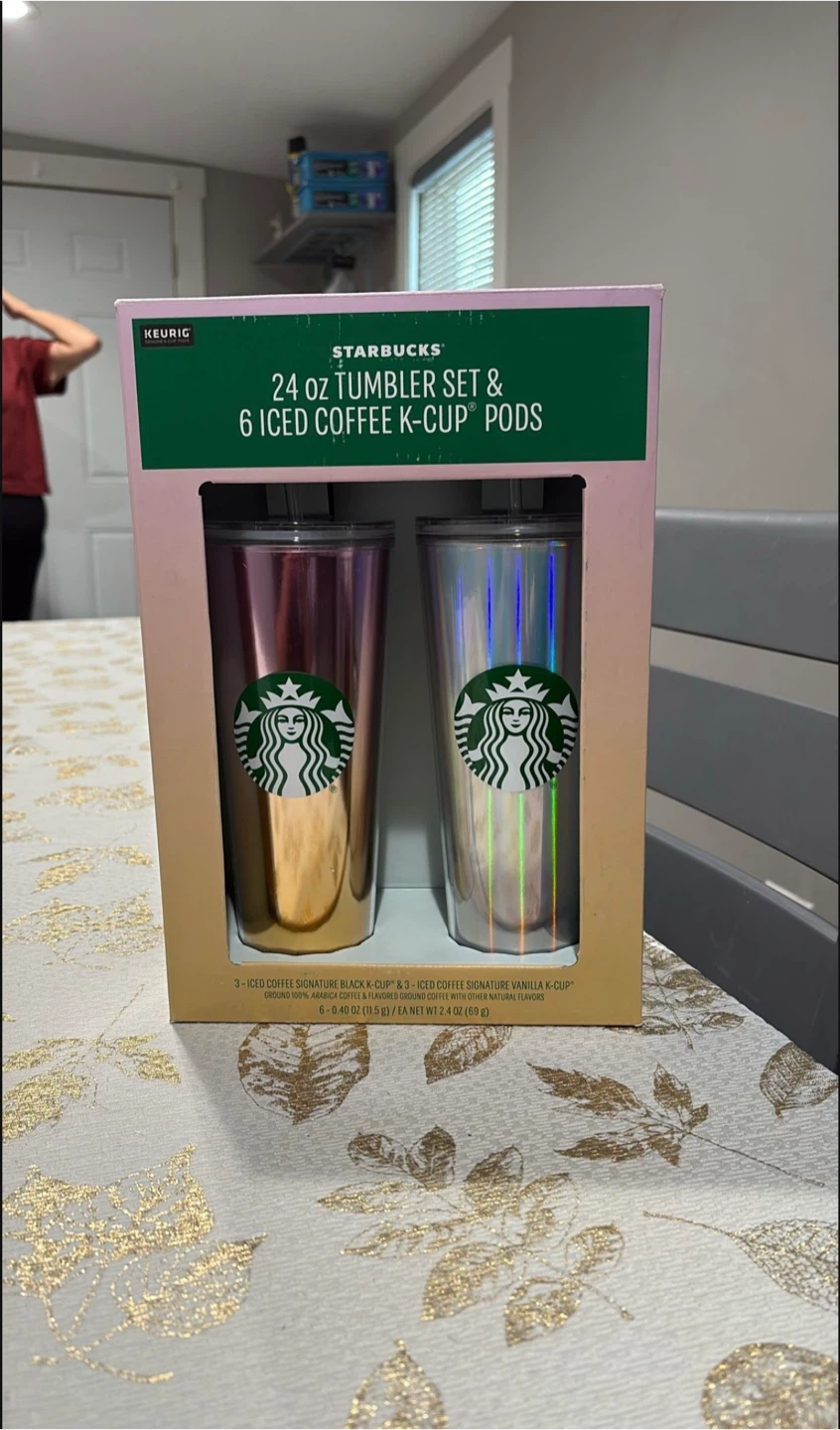 Starbucks 24oz Tumbler Set & 6 Iced Coffee K-Cup Pods