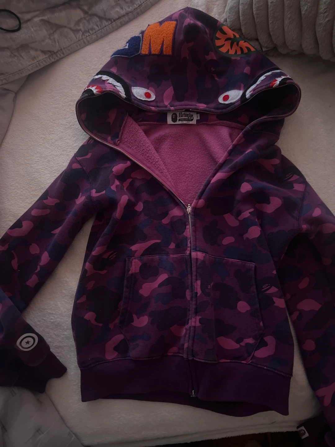 A Bathing Ape Purple Camo Shark Hoodie Size M