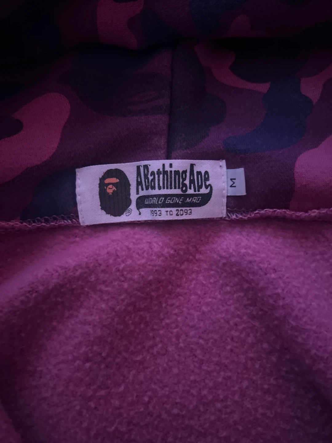 A Bathing Ape Purple Camo Shark Hoodie Size M - photo 2