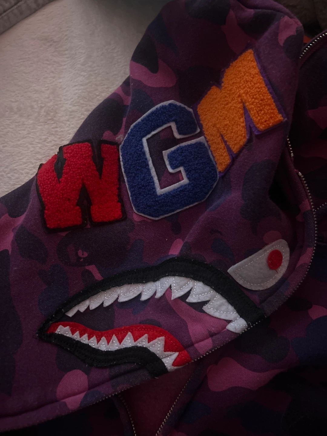 A Bathing Ape Purple Camo Shark Hoodie Size M - photo 3