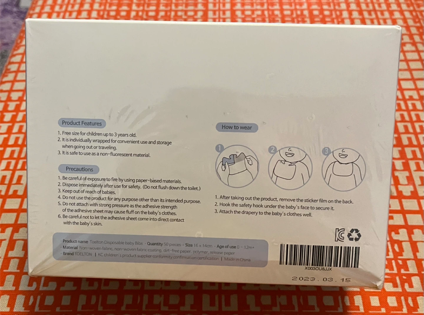 Toelton Disposable Baby Bibs, 50 pcs, New - photo 2
