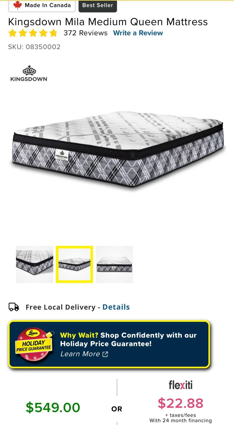 Kingsdown Mila Medium Queen Mattress - Like New!