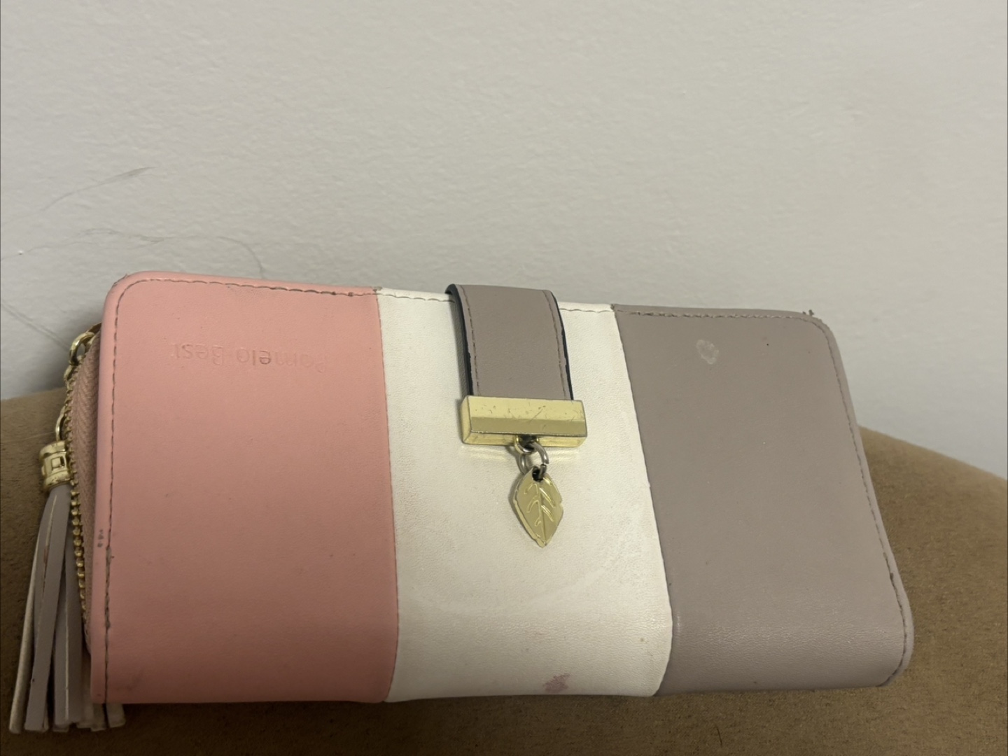 Colour Block Wallet - Pink, White, Grey