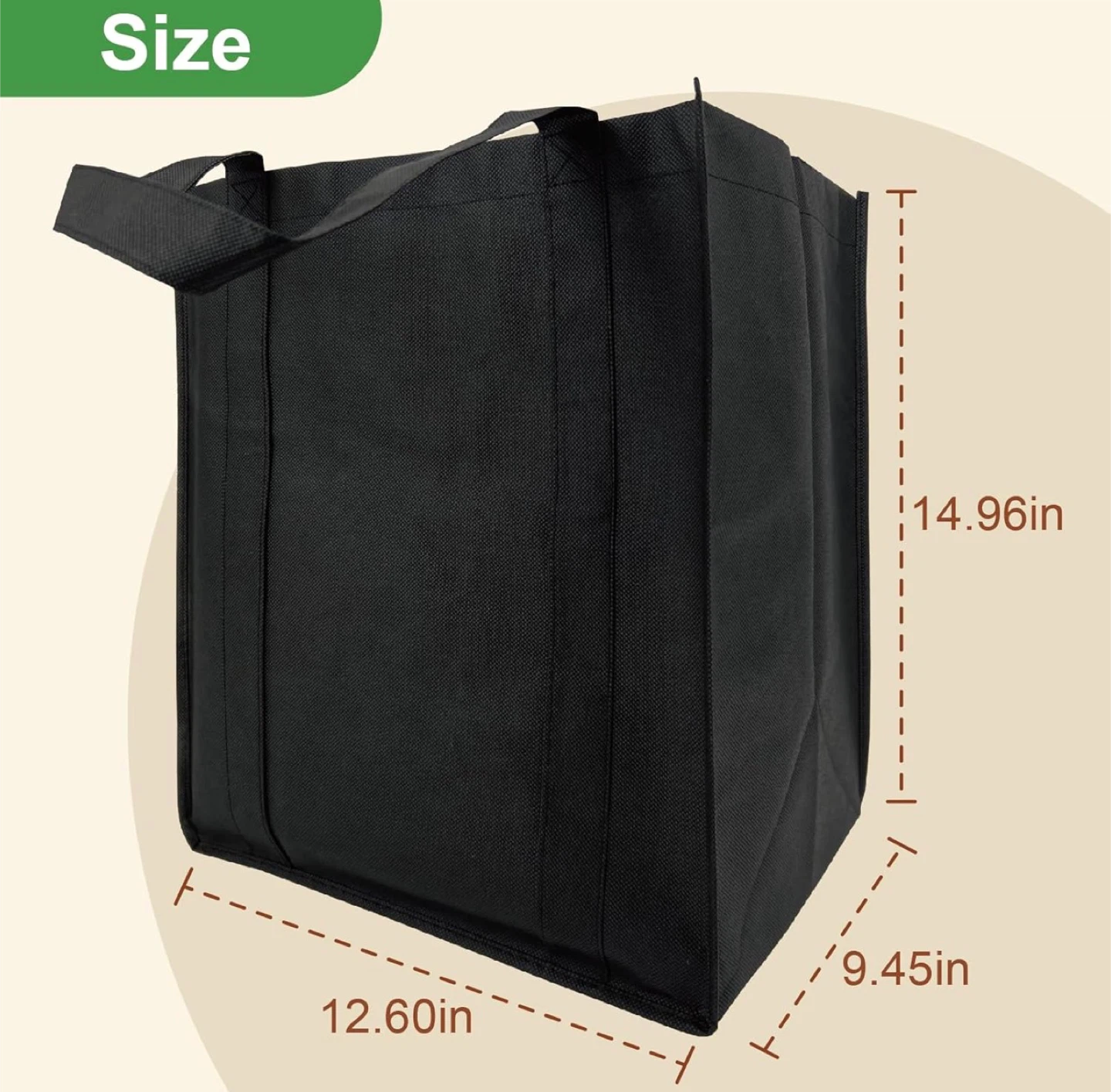 10pcs Large Black Reusable Grocery Bag - photo 2