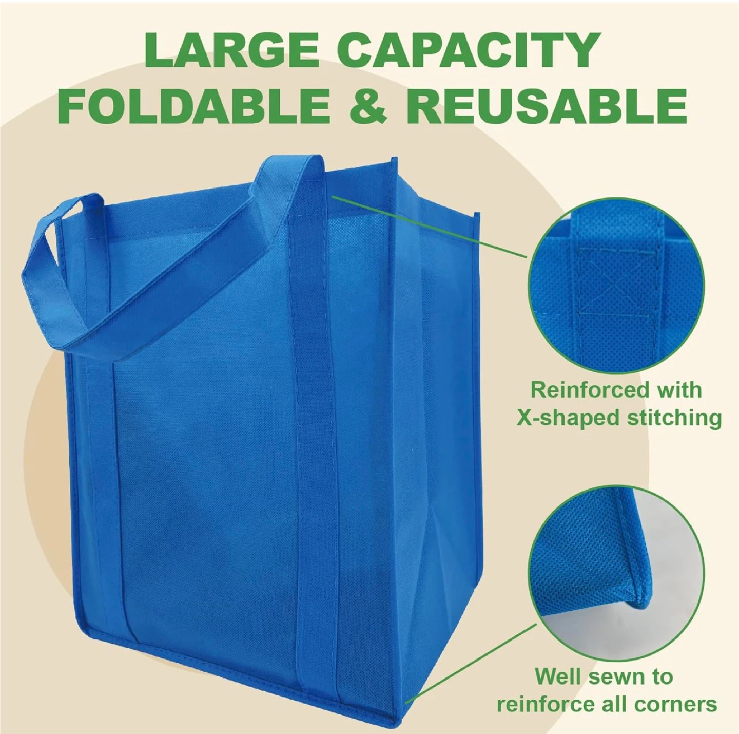 10pcs Large Black Reusable Grocery Bag - photo 4