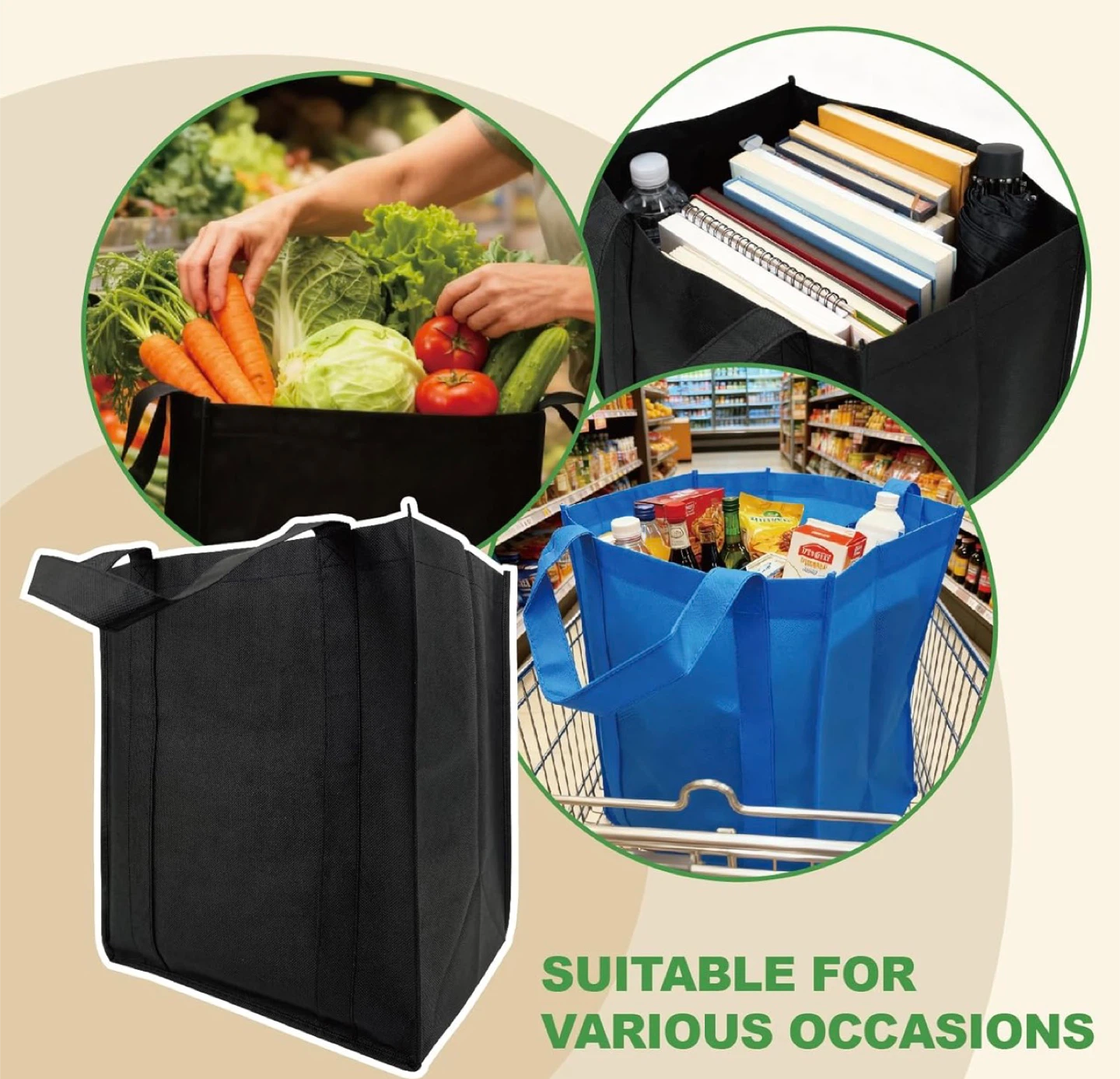 10pcs Large Black Reusable Grocery Bag - photo 5