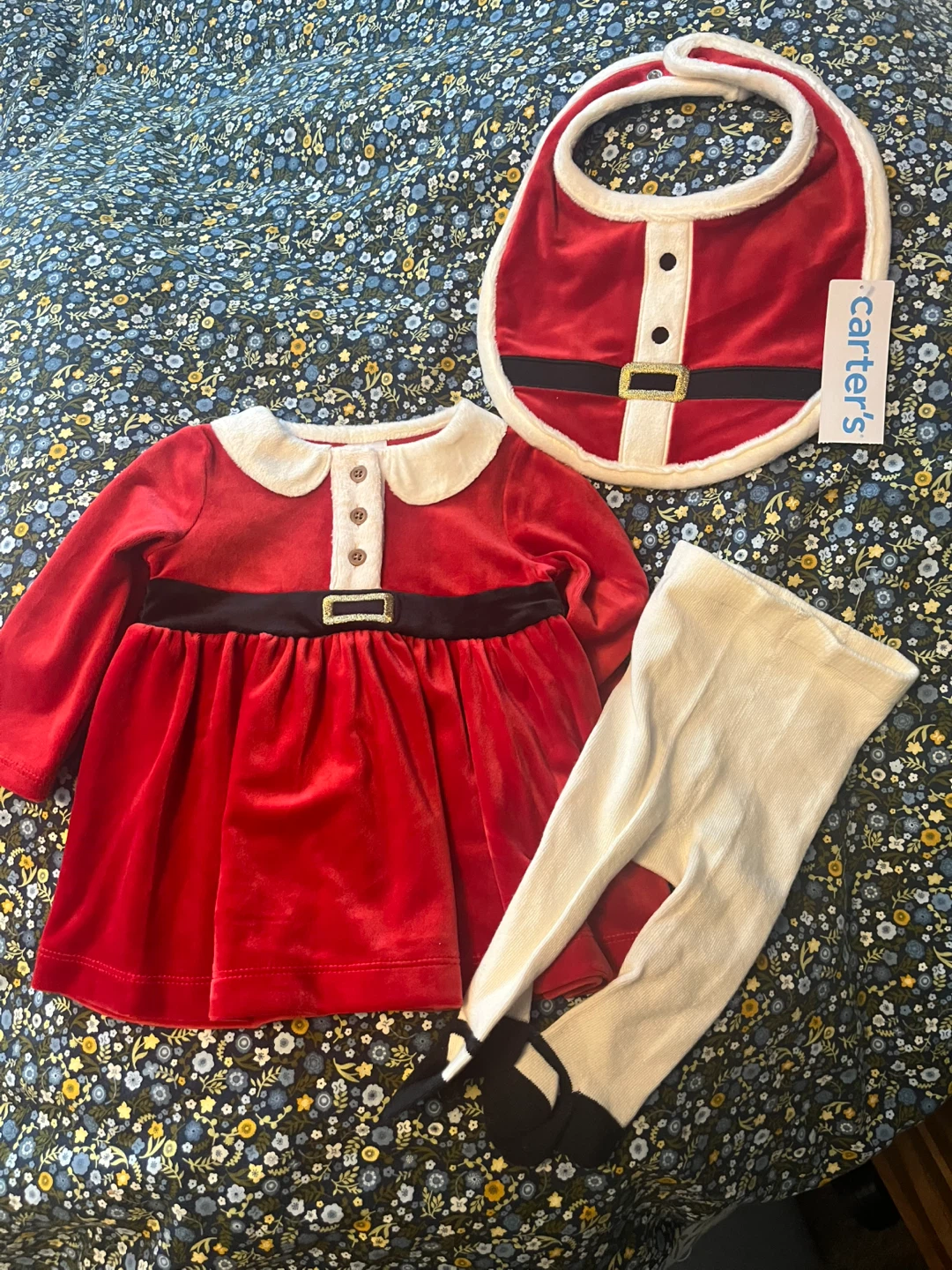 Carter's Santa Dress, Bib, and Tights Set