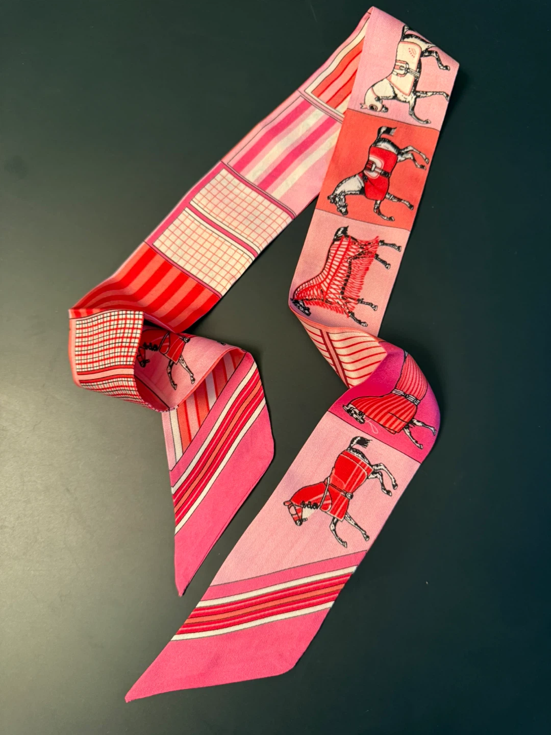 Brand new 100% silk Twilly Scarf - Pink Horse Design - photo 2