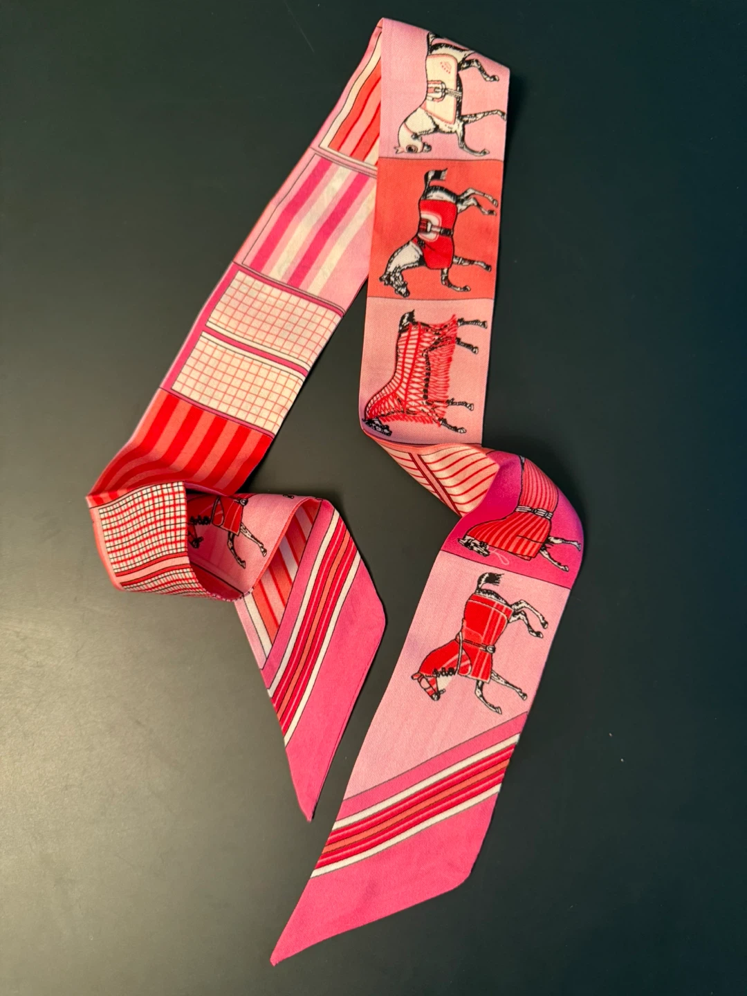 Brand new 100% silk Twilly Scarf - Pink Horse Design - photo 3