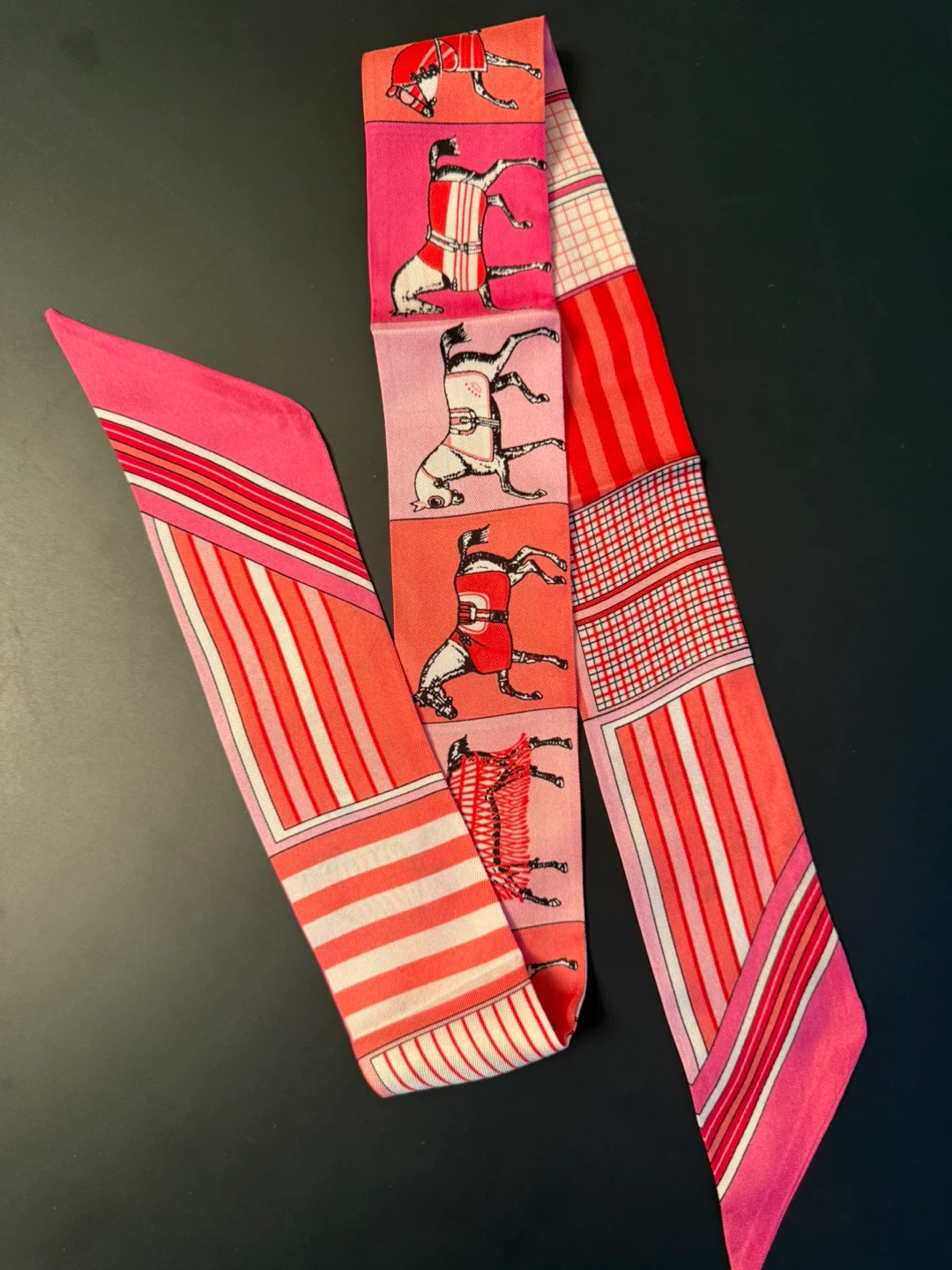 Brand new 100% silk Twilly Scarf - Pink Horse Design