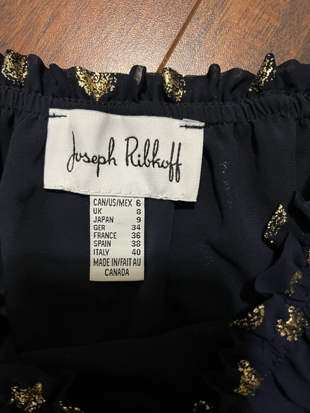 Joseph Ribkoff women’s 6 polka dot blouse, midnight blue gold - photo 2
