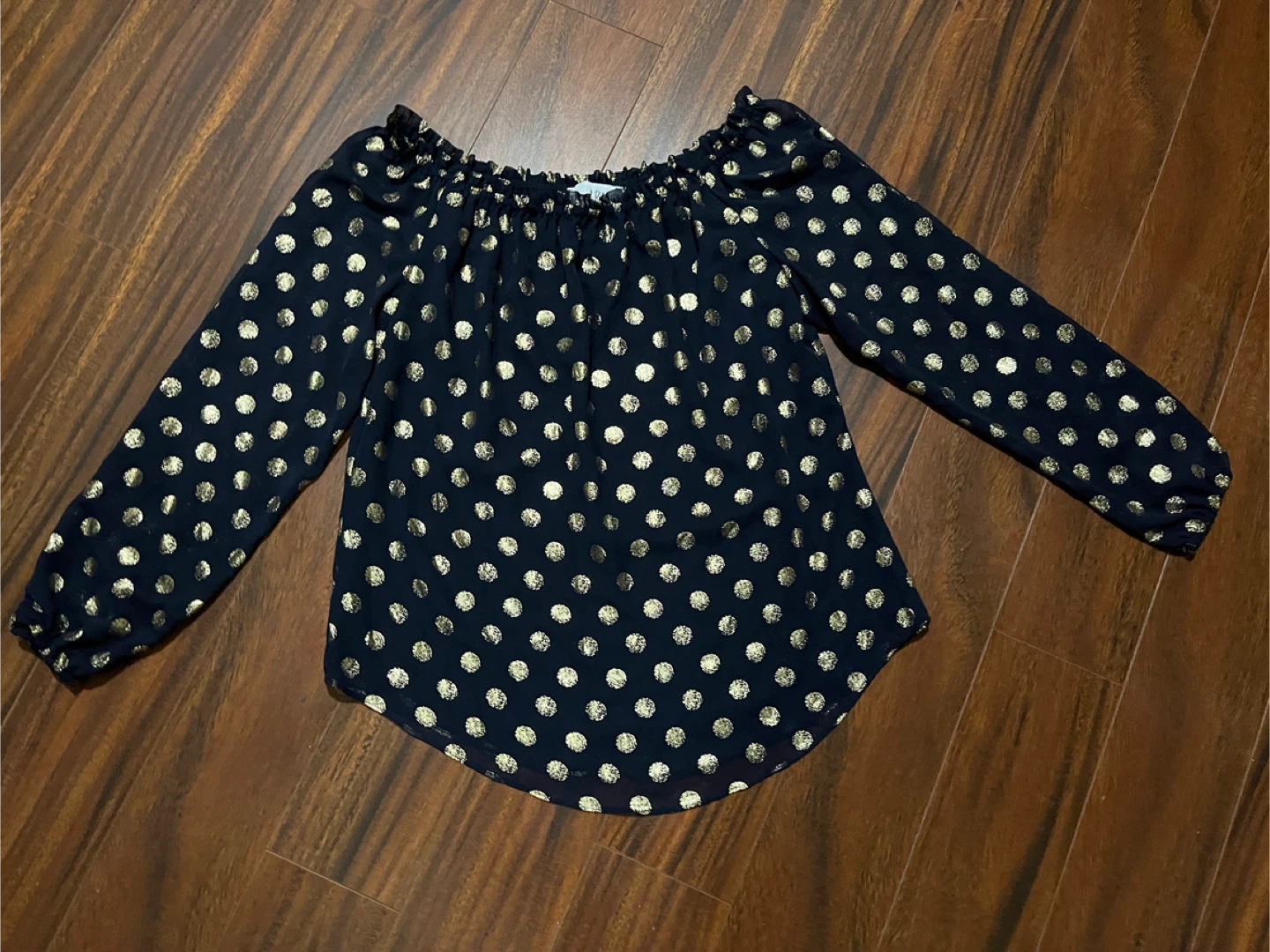 Joseph Ribkoff women’s 6 polka dot blouse, midnight blue gold