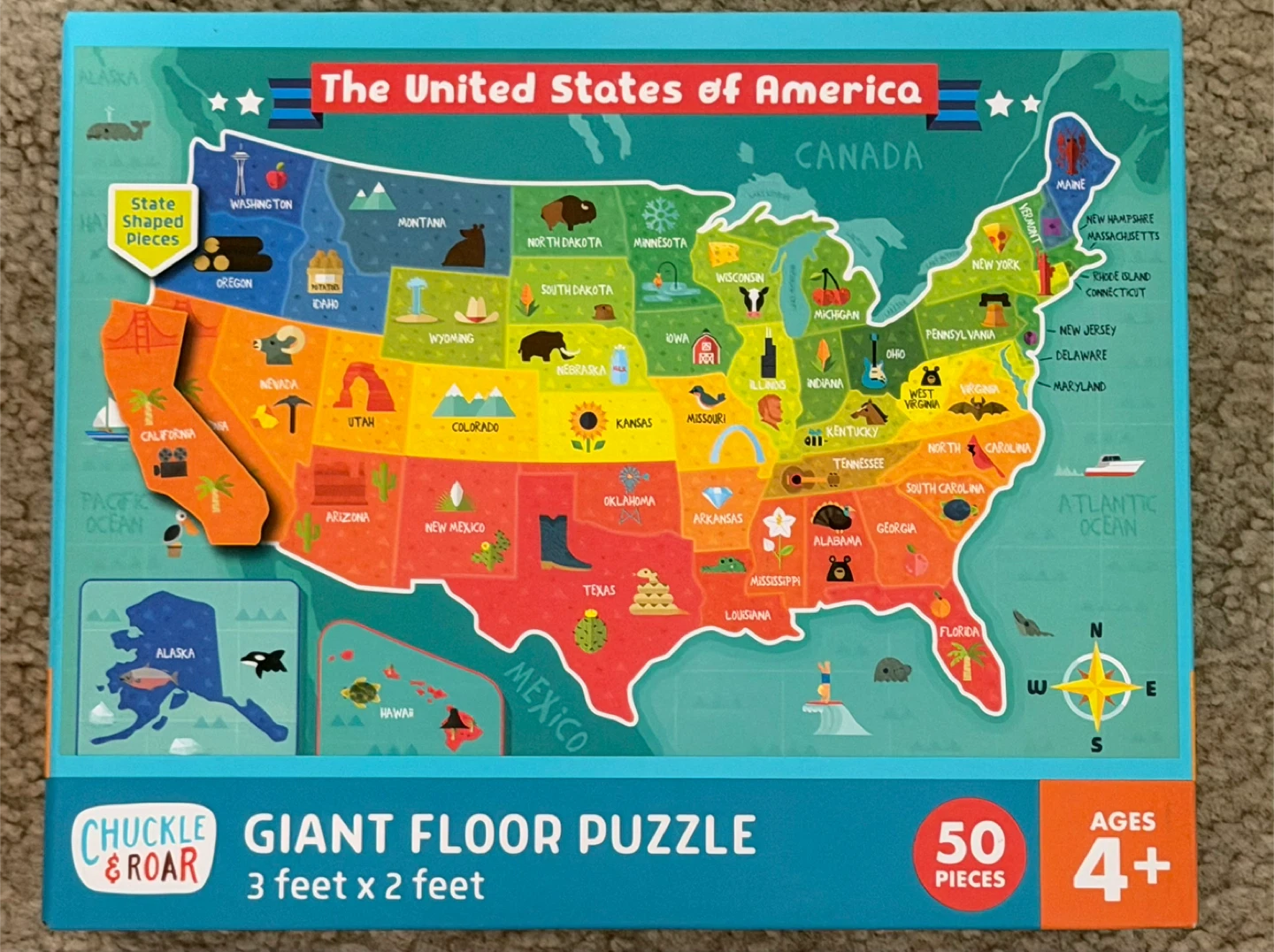 Chuckle & Roar Giant U.S.A. Map Floor Puzzle - 50 Pieces