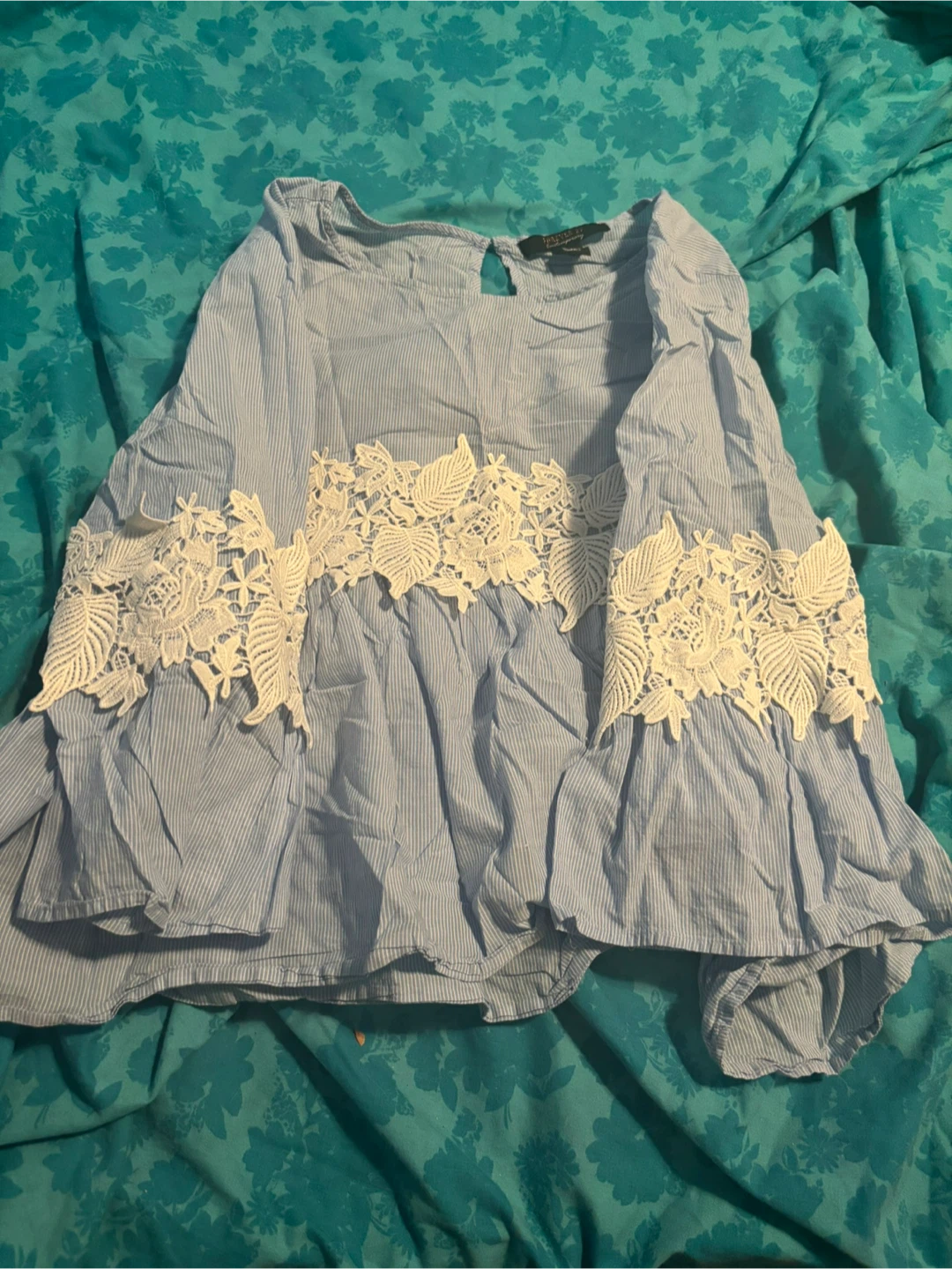 Forever 21 Blue Striped Lace Top - Size large
